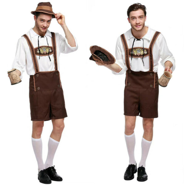 (L) Men Oktoberfest Cosplay Costume German Bavarian Lederhosen Beer Holiday Party Fancy Dress