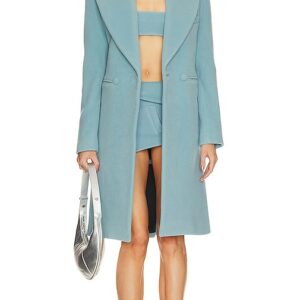 LaQuan Smith Oversized Double Faced Wool Coat in Baby Blue. Size S.