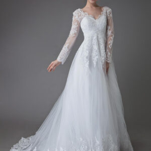 Lace Wedding Dresses Ball Gown V Neck Long Sleeve Backless Princess Bridal Dress