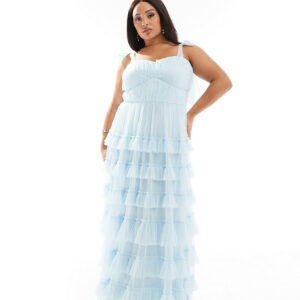 Lace & Beads Plus tiered ruffle midaxi dress in sky blue