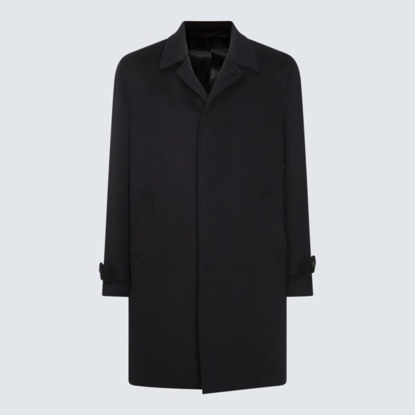 Lardini Navy Blue Wool Coat