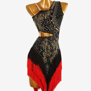 Latin Dance Costume Black Women's Lycra Spandex Dress Backless Sexy Fringe Rhinestones Latin Dancer Dancing Costume