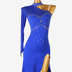 Latin Dance Costume Royal Blue Women's Lycra Spandex Dress Backless Elegant Rhinestones Dancing Costume