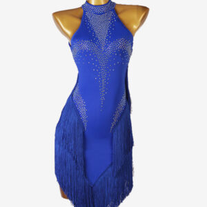 Latin Dance Costume Royal Blue Women's Lycra Spandex Dress Backless Sexy Rhinestones Dancing Costume