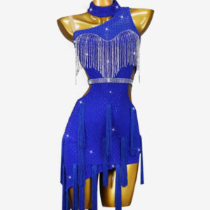 Latin Dance Dresses Royal Blue Women's Lycra Spandex Dress Backless Sexy Rhinestones Latin Dancer Dancing Wear