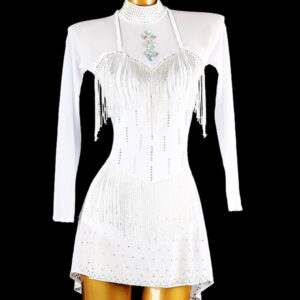 Latin Dance Dresses White Women's Fringe Rhinestones Backless Elegant Lycra Spandex Dress Dancing Wear