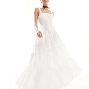 Lioness milkmaid tiered maxi dress in white