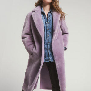 Longline Teddy Coat Notched Lapel Slant Pockets Outerwear For Women