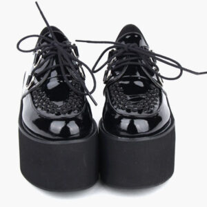 Lovely Black Round Toe Leather Street Wear Platform Lolita Shoes