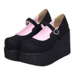 Lovely Street Wear Black Suede Leather Platform Lolita Shoes