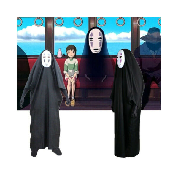 (M) Anime Spirited Away No Face Kaonashi Cosplay Costume Halloween Party Fancy Dress Outfit Mask Clothes Gloves Set