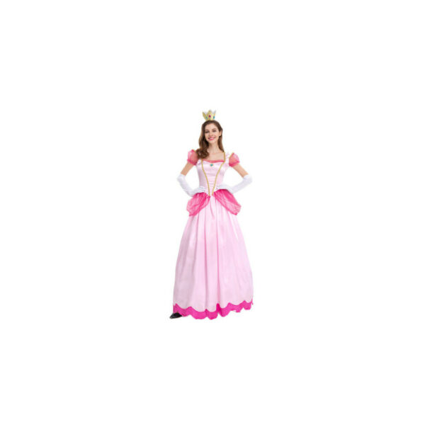 (M) Mario Super Womens Princess Peach Cosplay Costume Pink Dress Party Halloween