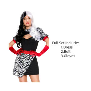 (M) One Hundred And One Dalmatians Cruella Cosplay Costume Women Dress Party Outfit