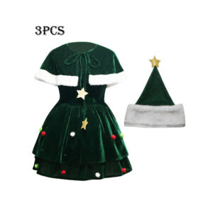 (M) Women Christmas Tree Cosplay Costume Xmas Dress Cloak Hat Party Props Plus Size