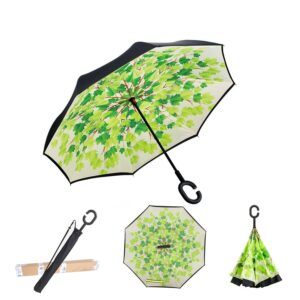 Umbrella - Windproof Inverted Reverse Upside Down C-Handle Double Layer With Carry Cover