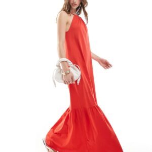 Mango halterneck tiered midi dress in red