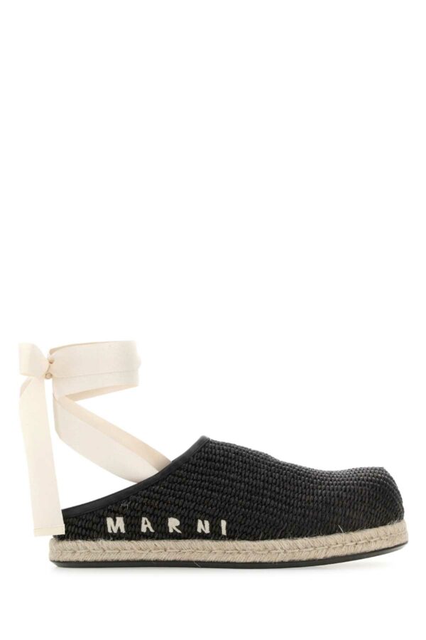 Marni Black Raffia Slippers