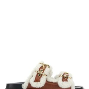 Marni Two-tone Leather And Shearling Fussbett Slippers