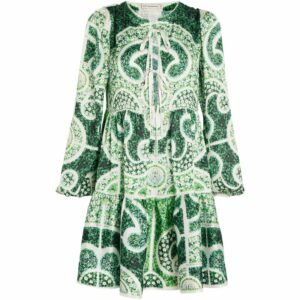 Mary Katrantzou Green Topiary Tiered Midi Dress