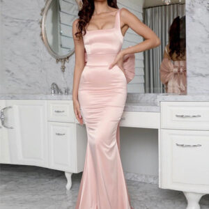 Mermaid Dresses Bows Sleeveless Backless Empire Waist Prom Maxi Dress