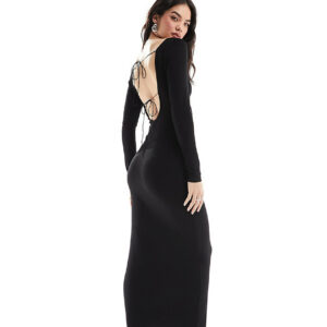 Miss Selfridge backless maxi dress with ties in black