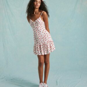 Miss Selfridge strappy button through mini sundress in cream polka dot-White