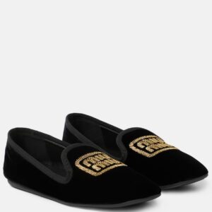 Miu Miu Logo velvet slippers