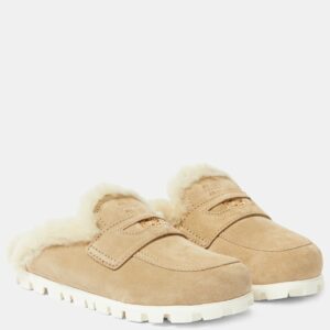 Miu Miu Shearling-lined suede slippers