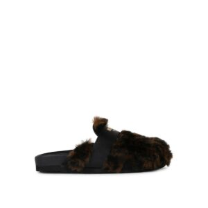 Moschino Brown Leather Blend Slippers