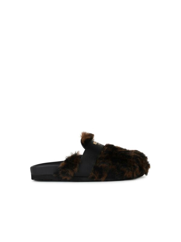 Moschino Brown Leather Blend Slippers