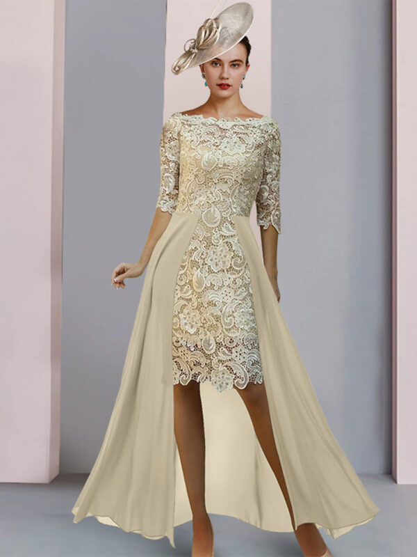 Mother Dress Jewel Neck Half Sleeves Sheath Lace Guest Dresses For Wedding Free Customization