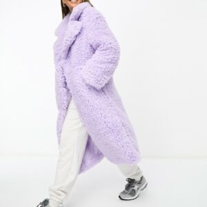 NA-KD oversized teddy fur coat in lilac-Purple