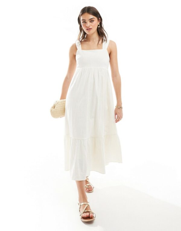 New Look tiered midi sundress in white