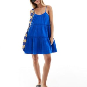 New Look tiered strappy sundress in cobalt blue