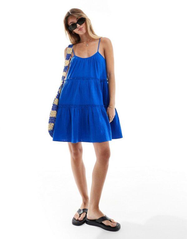 New Look tiered strappy sundress in cobalt blue