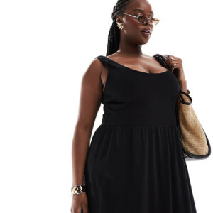 ONLY Curve scoop back maxi sundress dress in black