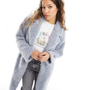 ONLY longline teddy coat in pale blue