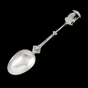 Antique 1890S Dutch Colonial Style German Silver Umbrella Woman Serving Spoon