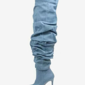 Over The Knee Boots Blue Pointed Toe High Heel Slouch Thigh High Boots