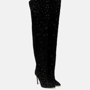 Paris Texas Embellished suede over-the-knee boots