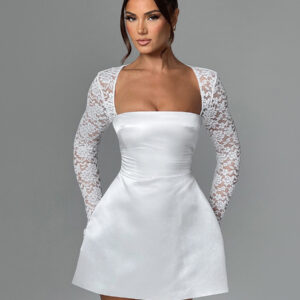 Party Dress IIlusion Lace Sleeves Designed Neckline Backless Short Dress