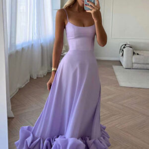 Party Dress Lilac Spaghetti Strap Backless Cupcake Edge Prom Midi Dresses