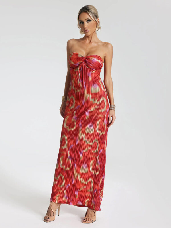 Party Dress Textured Abstract Print Off The Shoulder Backless Maxi Dress