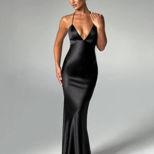 Party Dresses Black V-Neck Sleeveless Backless Semi Formal Dress