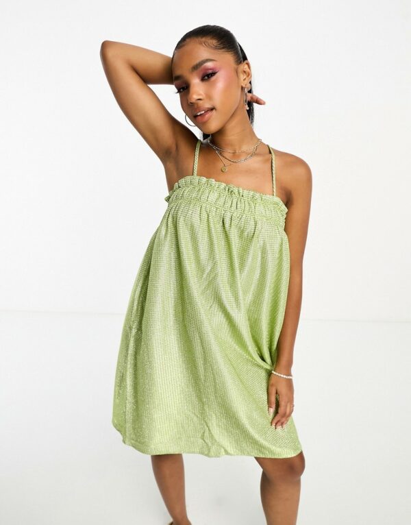 Pieces cami babydoll mini dress in lime-Green