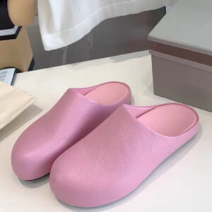 Pink Flat Mules Women Round Toe Slip On Slippers