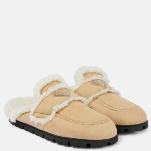 Prada Faux shearling-lined suede slippers