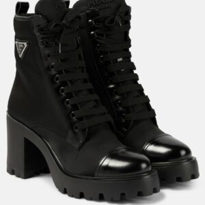 Prada Leather-trimmed lace-up boots