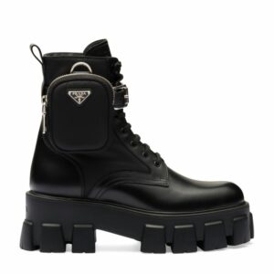 Prada Monolith Lace-Up Boots With Pouch