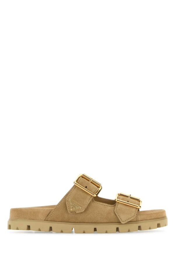 Prada Sand Suede Slippers